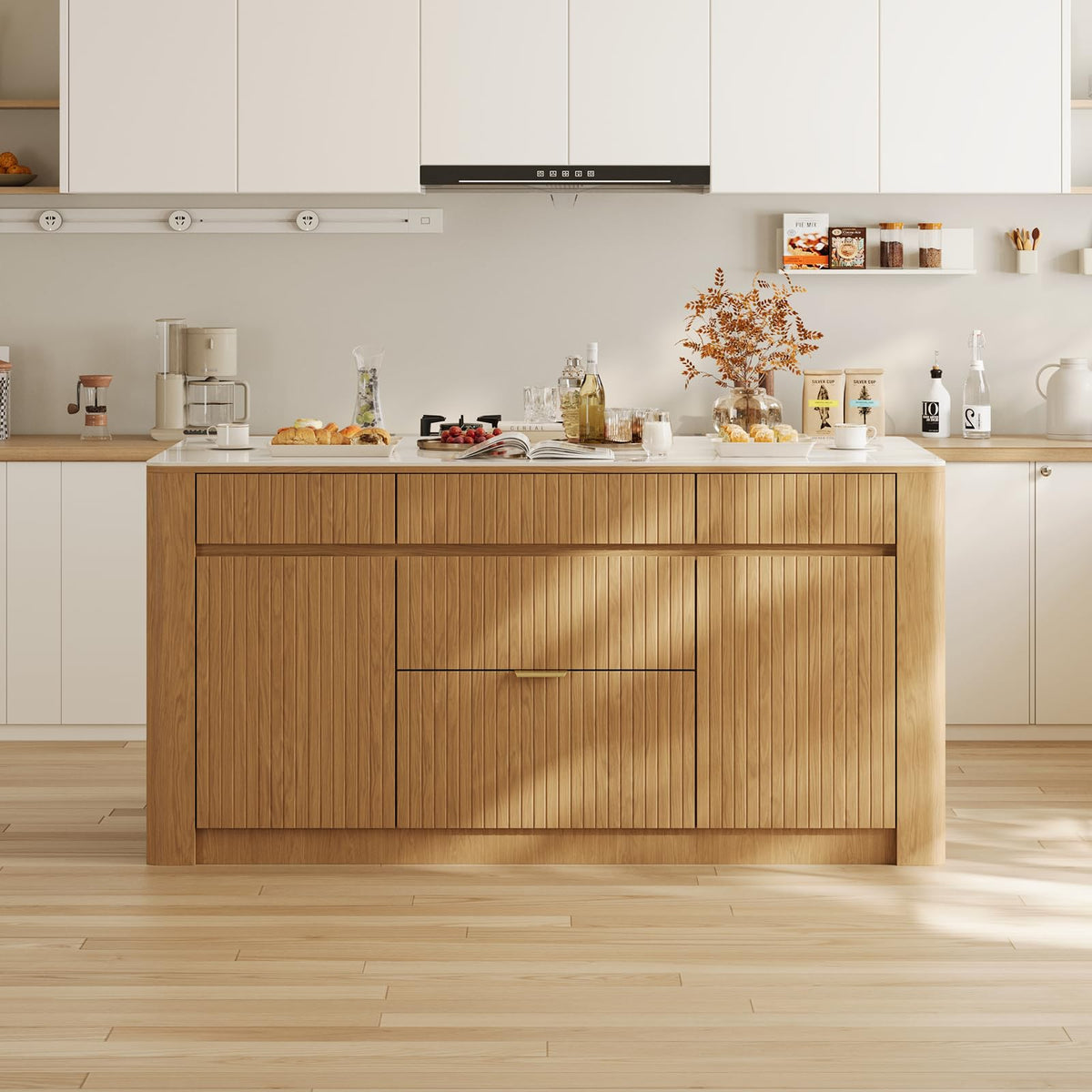 homary 72" Kitchen Island with Storage, Sintered Stone Top & 5 Drawers
