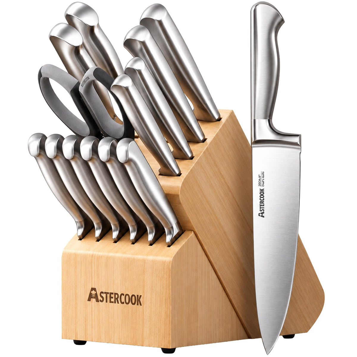 Astercook Knife Set 15 Piece German Steel Kitchen Knife Block Set
