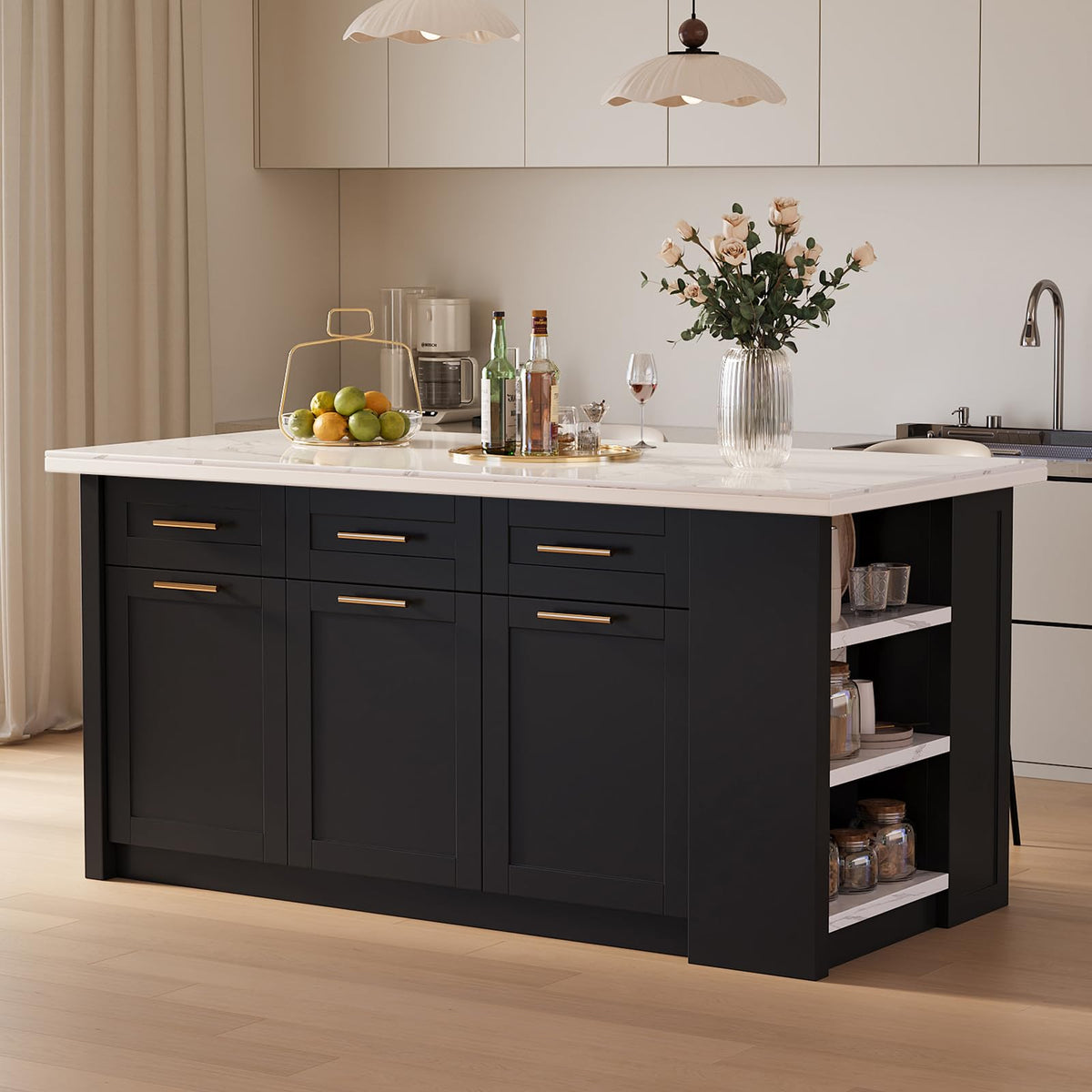 homary 72" White Kitchen Island with Storage Large Kitchen Cabinet with Drawers & Sintered Stone Top Island Table for Dining Room