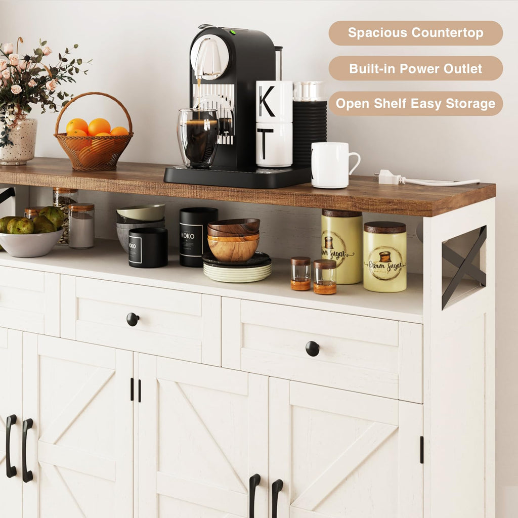 51" Farmhouse Buffet Sideboard Cabinet with Storage, White Kitchen Storage