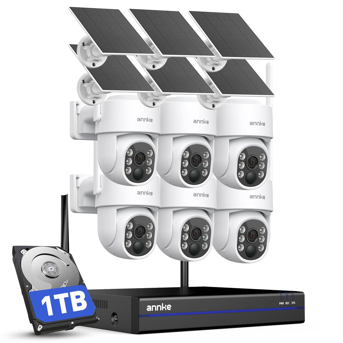 ANNKE Solar Wireless Outdoor Security Cameras, 4K NVR, 8-Cam Kit, 1TB HDD
