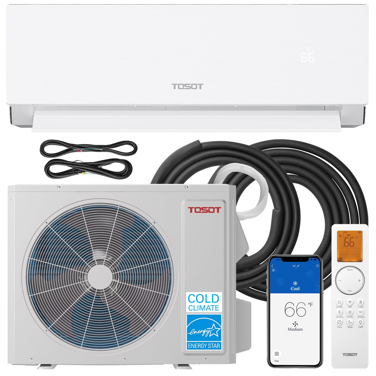 TOSOT 12,000 BTU 24.5 SEER2, Energy Star Mini-Split Air Conditioner and Heating, WiFi-Enabled Ductless Inverter AC Unit, Supports ERV System Add-On, 110-120V, Aoraki Series, Black