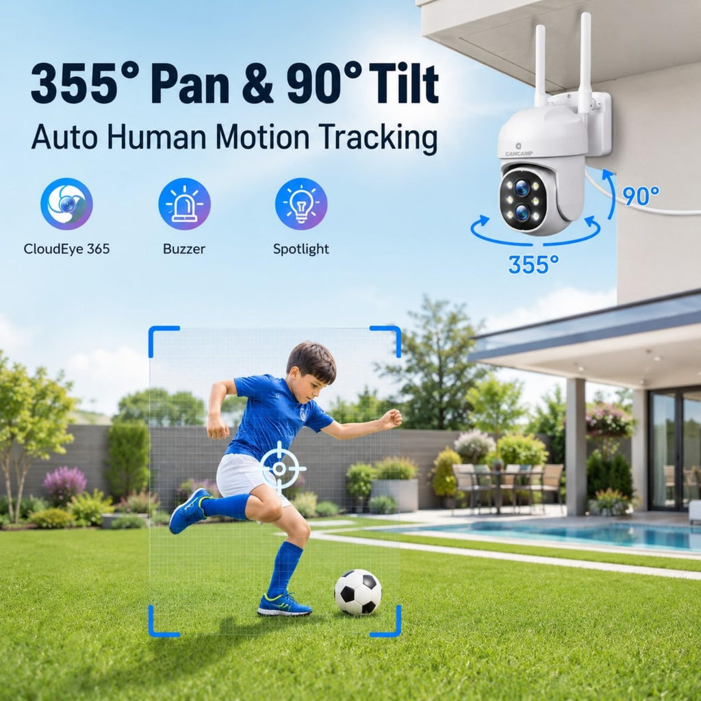 Camcamp Wireless Security Camera System with Monitor, 4 PTZ Outdoor Cameras