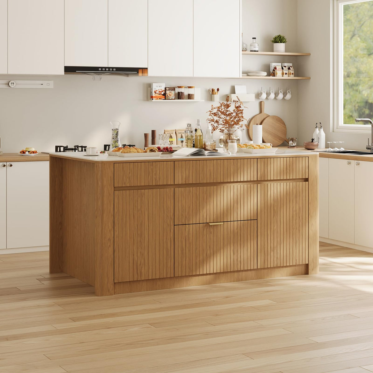 homary 72" Kitchen Island with Storage, Sintered Stone Top & 5 Drawers