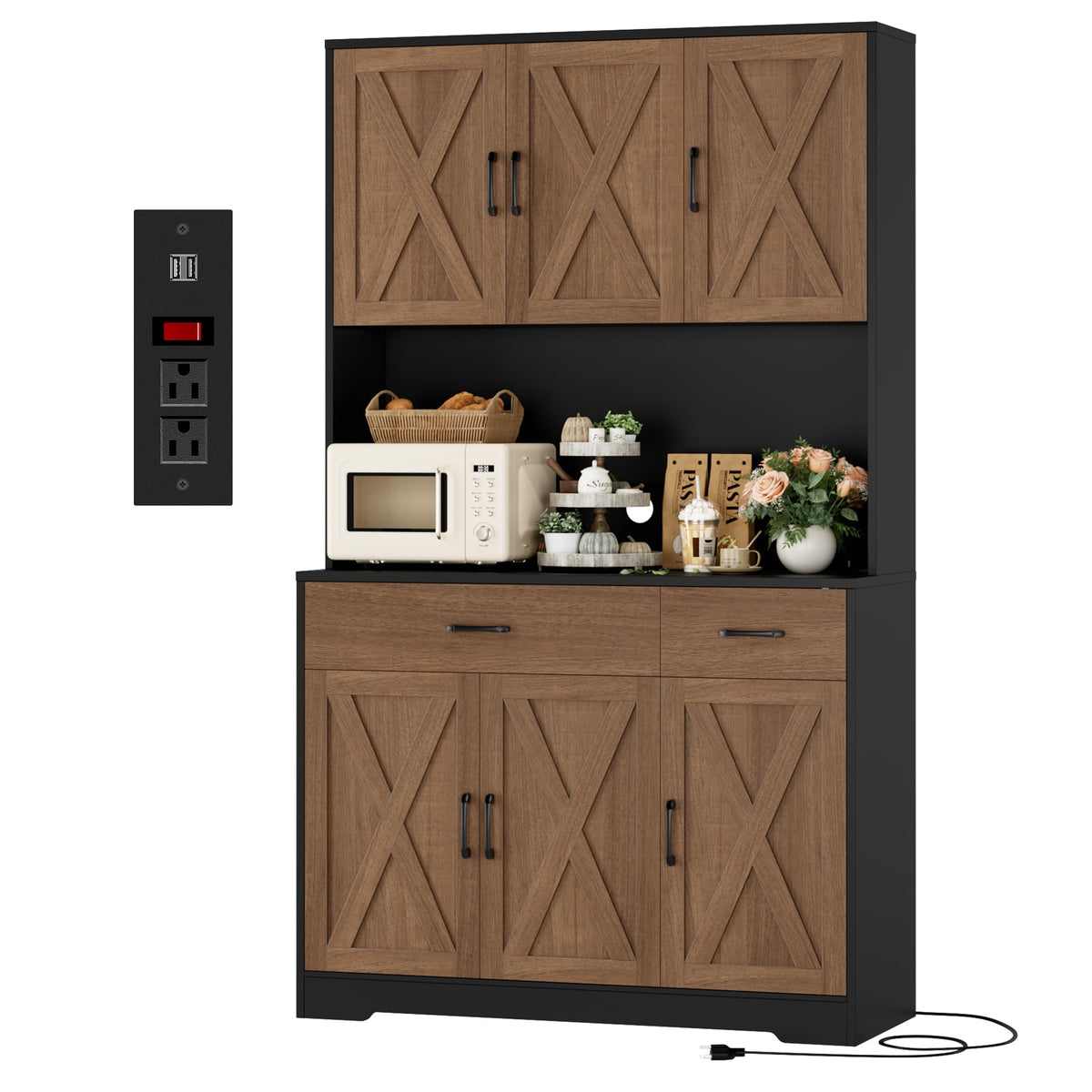 HOSTACK 71"H Kitchen Pantry Storage Cabinet, Farmhouse Hutch Cabinet, White