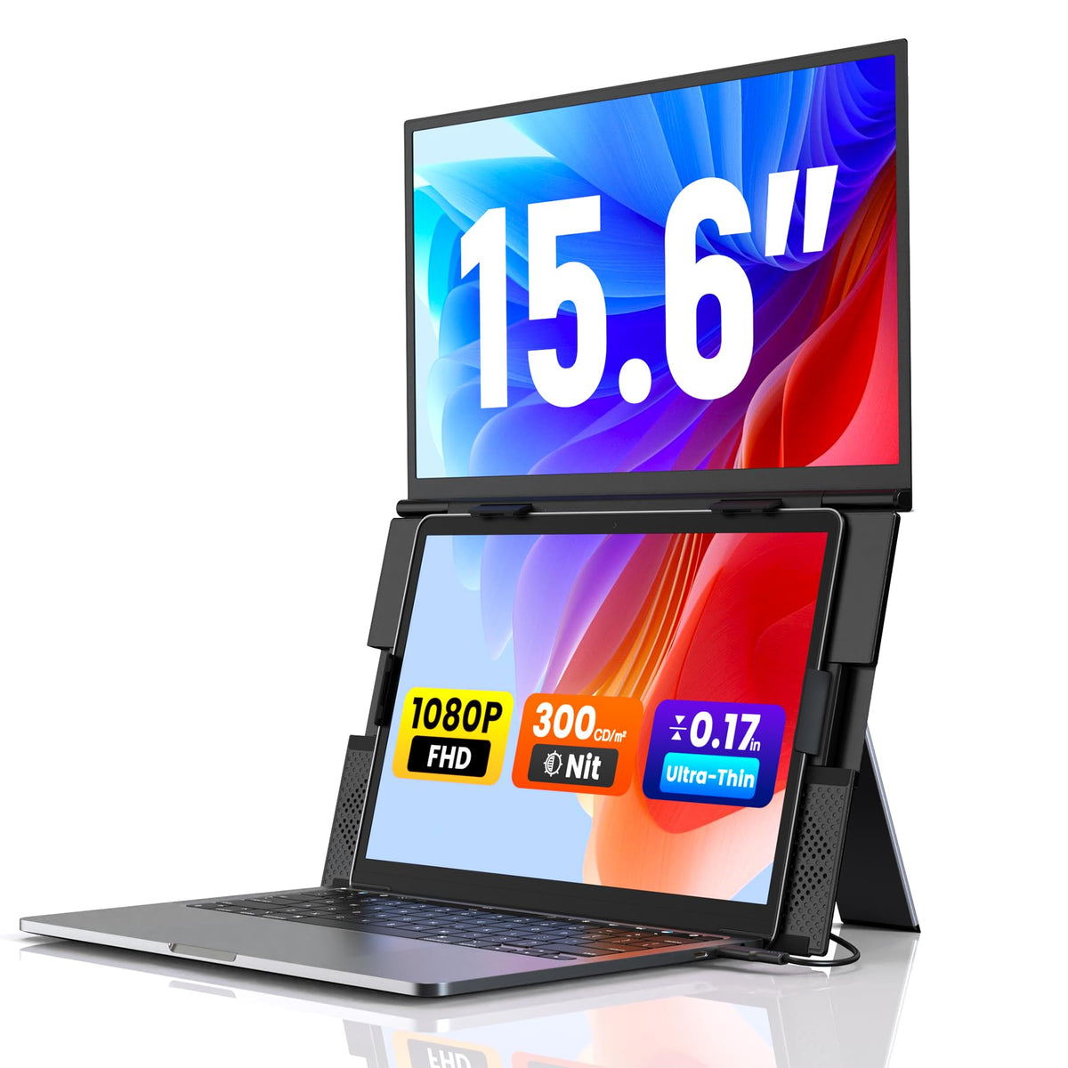 15.6" Laptop Screen Extender, 1080P FHD Travel Thin Triple Portable Monitor