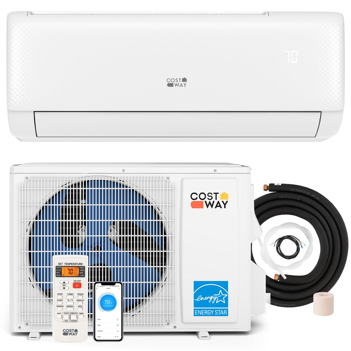COSTWAY 9000 BTU Mini Split Air Conditioner, with Heat Pump
