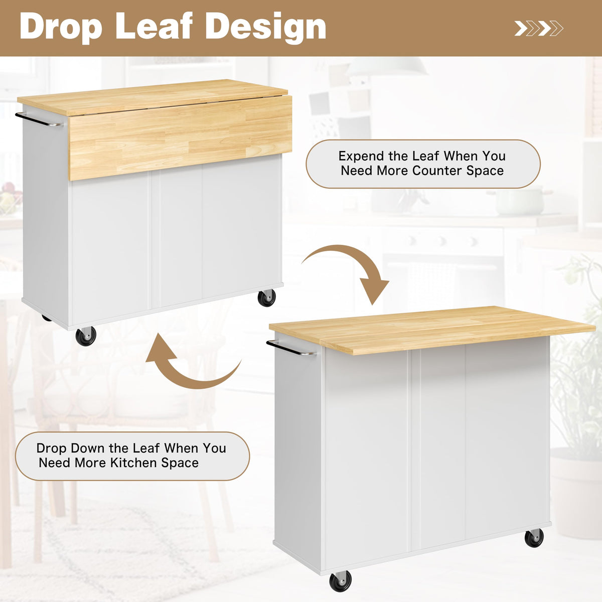 Shintenchi Kitchen Island w/Dropleaf Rolling Kitchen Table w/Seating