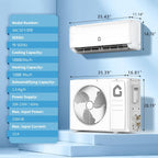 12,000 BTU Mini Split Air Conditioner and Heater, 19 SEER, 208-230V, Inverter AC & Heat Pump with Timer and Sleep Mode, Cools and Heats Rooms up to 750 Sq Ft, Ideal for Bedroom, Living Room, Office