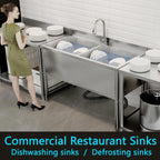 47" Stainless Steel Large Commercial Sink 2 Bowl with Pull-out Faucet