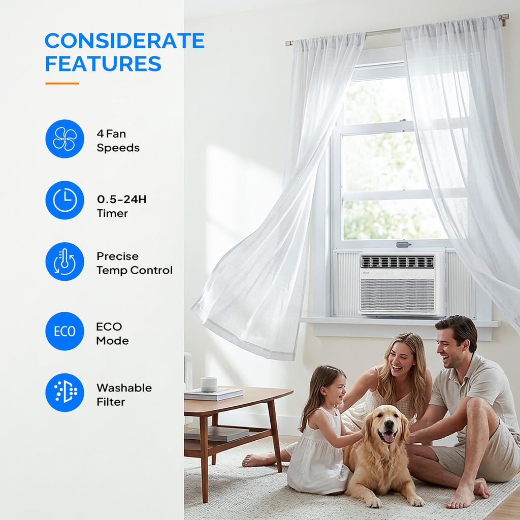 ROVSUN 8000 BTU Inverter Window Air Conditioner with Heat, Remote, 350 ft²