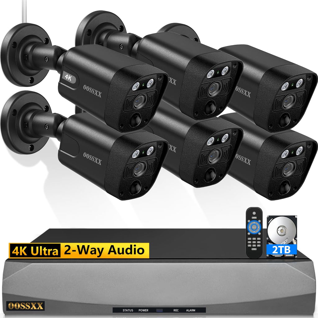OOSSXX 4K PoE Outdoor Home Security Camera System Wired, 8CH NVR 2TB HDD
