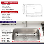 32 Inch Undermount Curved Spacious Single Bowl Kitchen Sink