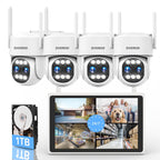 Security Camera System Outdoor Wireless for Home, ZHXINSD Dual Lens 6MP 10X Hybrid Zoom 360° Auto-Track 4 Cameras Set with 12.5" Monitor, 2.4/5G 10CH 4K NVR 24/7 Record Two-Way Audio Indoor 1TB HDD