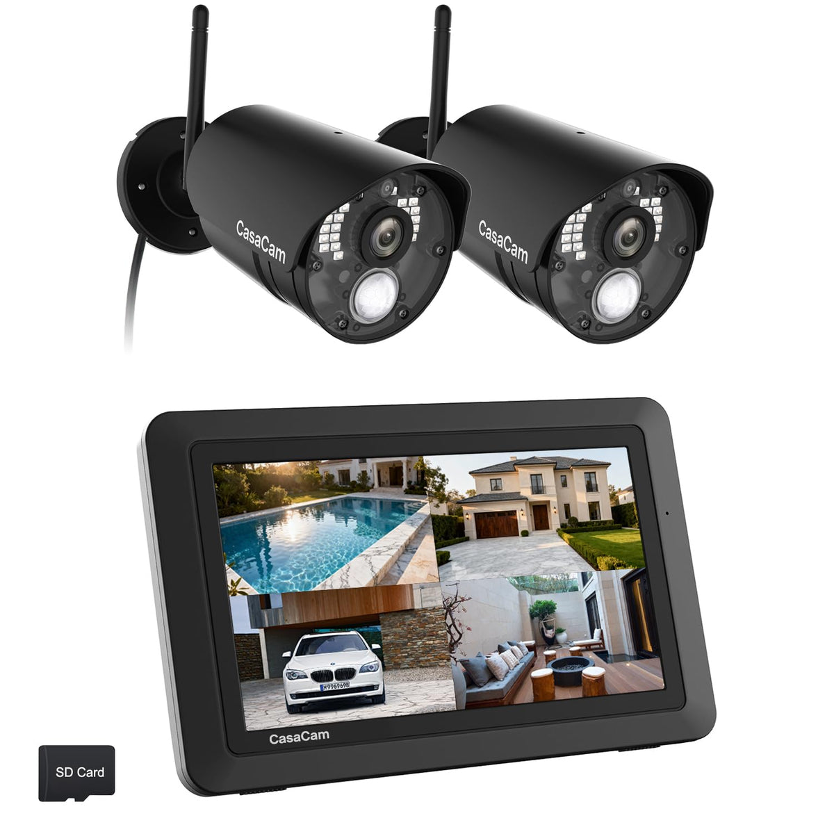CasaCam Wireless Security Camera Air, 7 inch Monitor, 2 720p Cams, No Fees