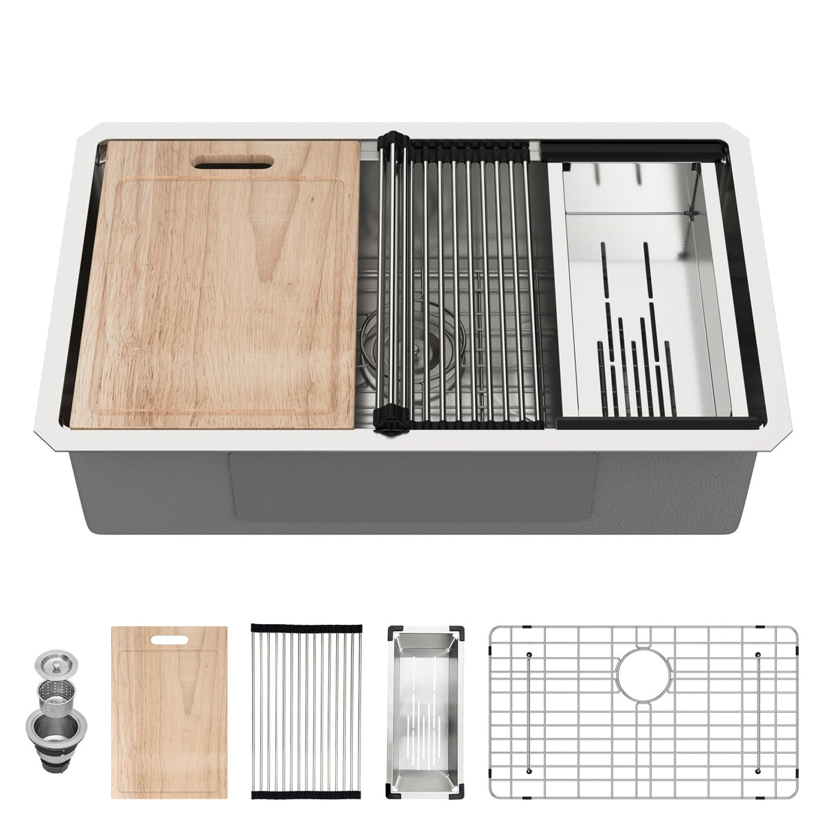 30 Inch Undermount Kitchen Sink Workstation Stainless Steel