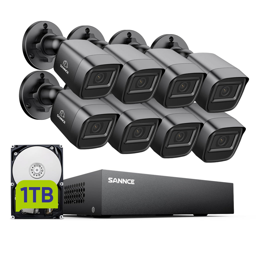 SANNCE 1080P Security Camera System 8CH H.264+ 1080N Home Surveillance DVR and (8)×1080P Weatherproof Outdoor CCTV Camera with 100ft Night Vision, Easy Remote Access, Smart Playback, NO Hard Drive