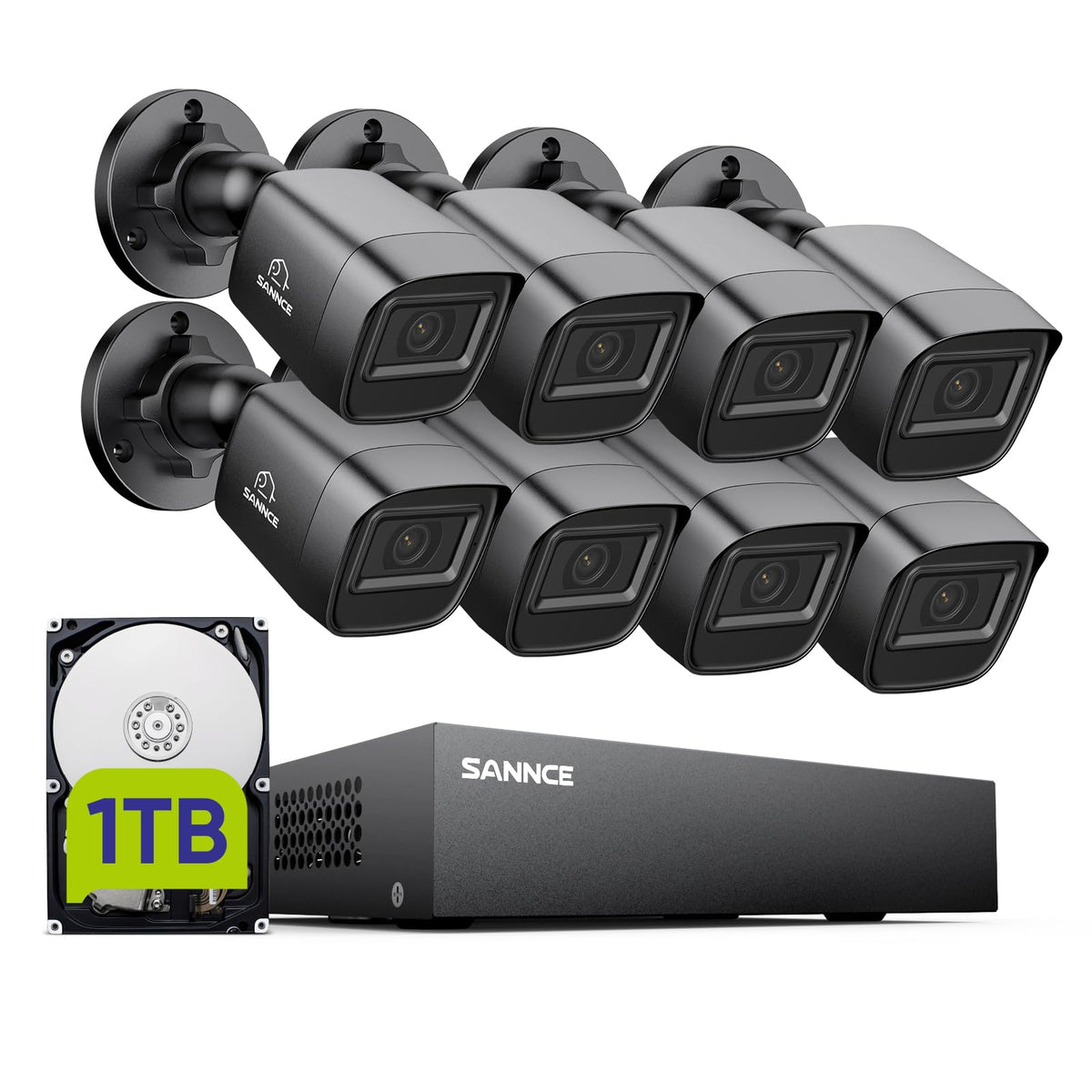 SANNCE 1080P Security Camera System 8CH H.264+ 1080N Home Surveillance DVR and (8)×1080P Weatherproof Outdoor CCTV Camera with 100ft Night Vision, Easy Remote Access, Smart Playback, NO Hard Drive
