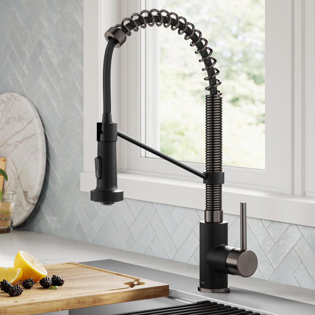 KRAUS Matte Black Black Stainless Pull Down Kitchen Faucet KPF-1610MBSB