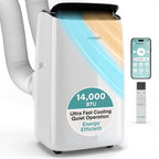 SereneLife 14000 BTU Portable Inverter Air Conditioner, 115V Smart Cooling & Heating with WiFi, Energy Efficient, For Bedrooms, Living Spaces & Offices, 650 Sq Ft Coverage, (White)