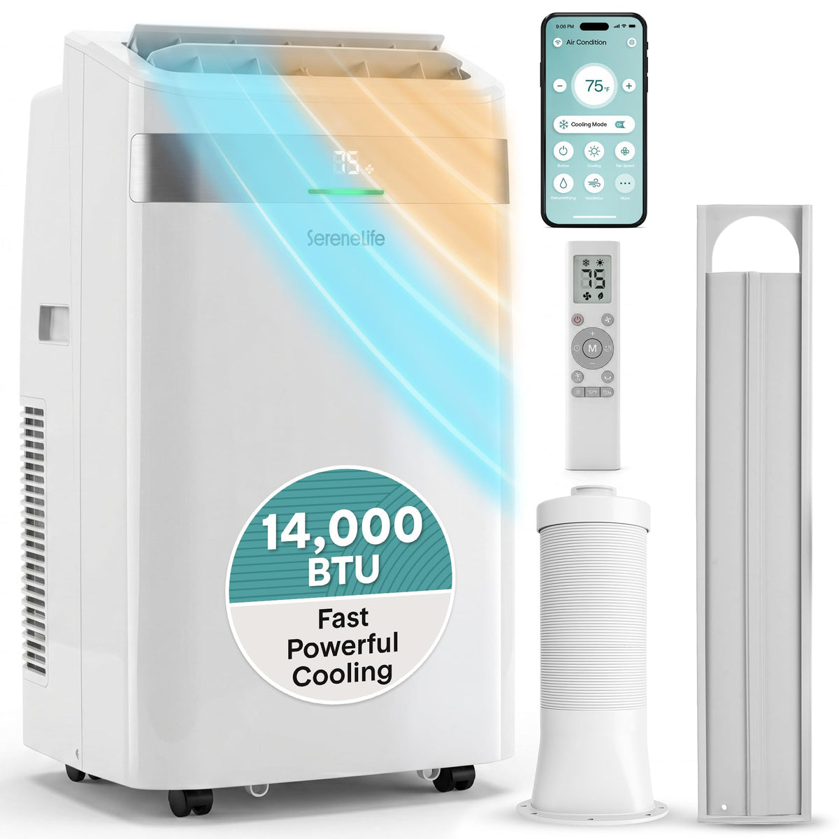 SereneLife Portable Air Conditioner and Heater, 14000 BTU Cooling & Heating with Wi-Fi Control, Dehumidifier & Fan Modes, Portable AC Unit with Window Mount Kit, Best for Rooms, White