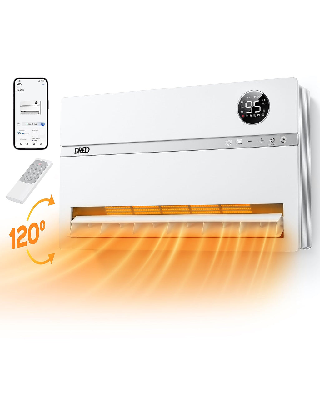 DREO Smart Wall Heater, 1500W Space Heater for Bedroom, White, Standard