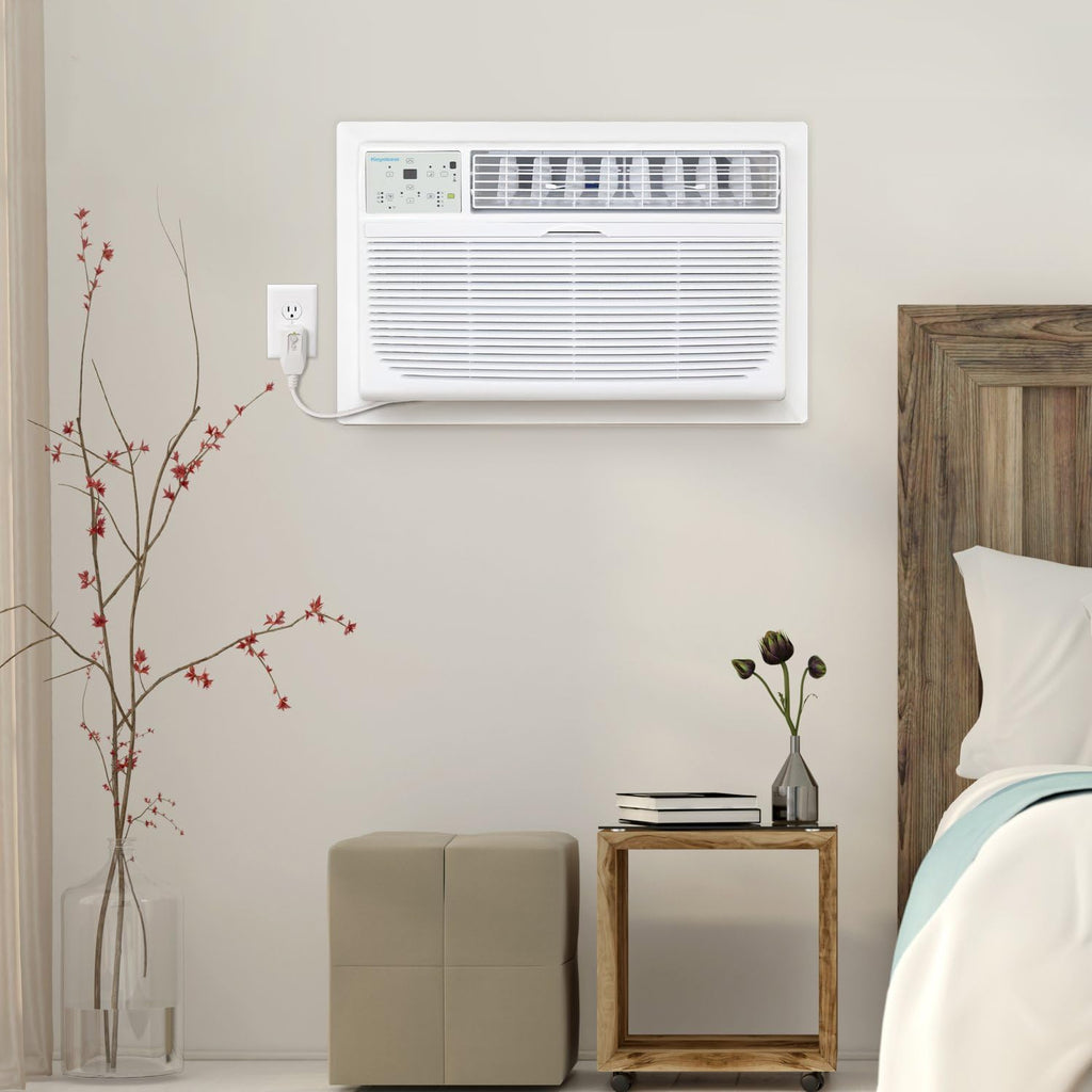 Keystone 8,000 BTU Wall Mounted Air Conditioner with Supplemental Heat and Dehumidifier Function, 115V, Wall AC for Small-Medium Sized Rooms up to 350 Sq.Ft. with Remote, Quiet, High Efficiency AC