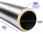 HVAC Insulated Flex Ductwork – 16" x 25 Ft R6 | Flexible Air Duct for Residential Heating & Cooling Systems | Aluminum Inner Core with Thermal Insulation | Easy Install Vent Hose