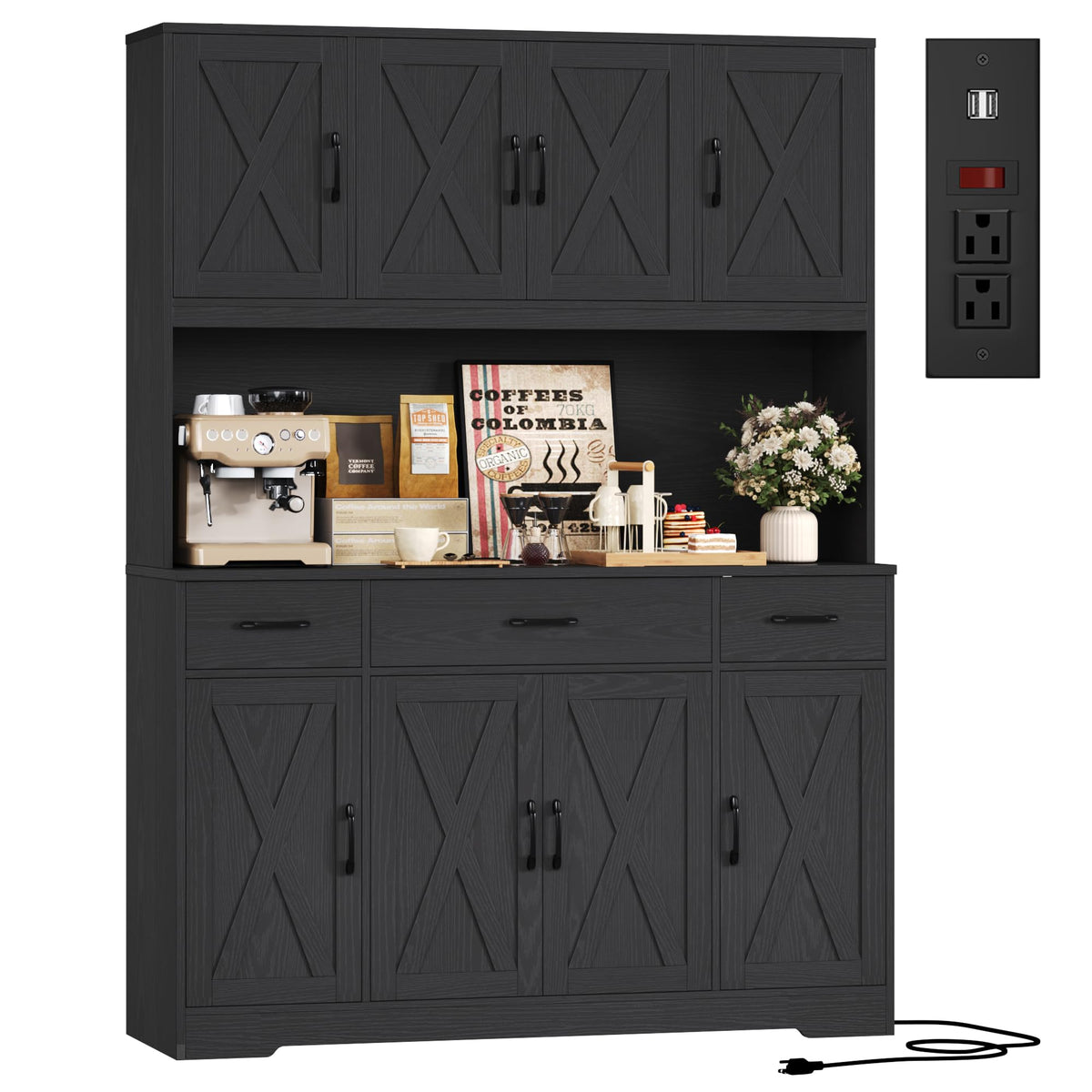 HOSTACK 71" Tall Kitchen Pantry Storage Cabinet, 55" W Kitchen Hutch, Green