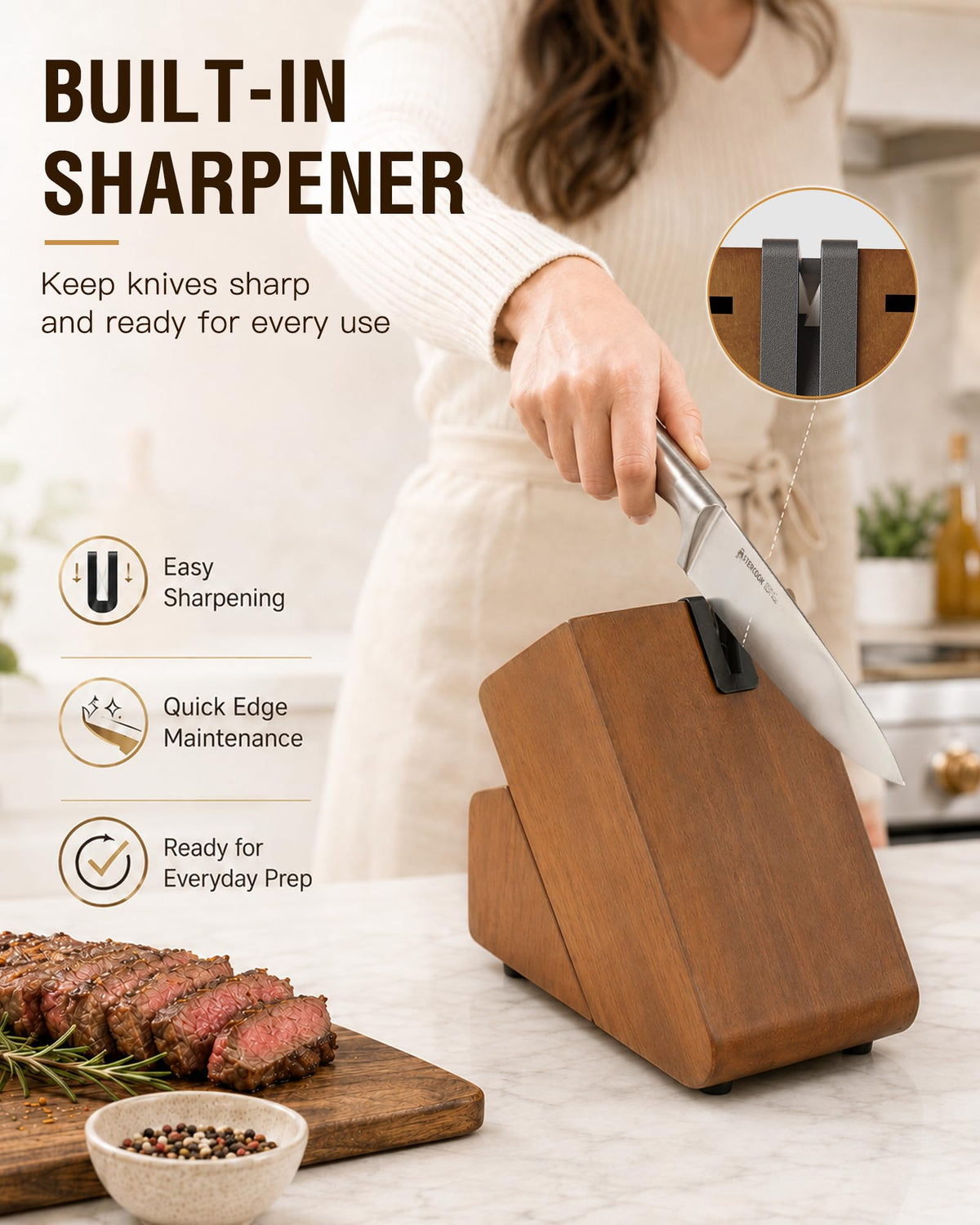 Astercook Knife Set 15 Piece German Steel Kitchen Knife Block Set