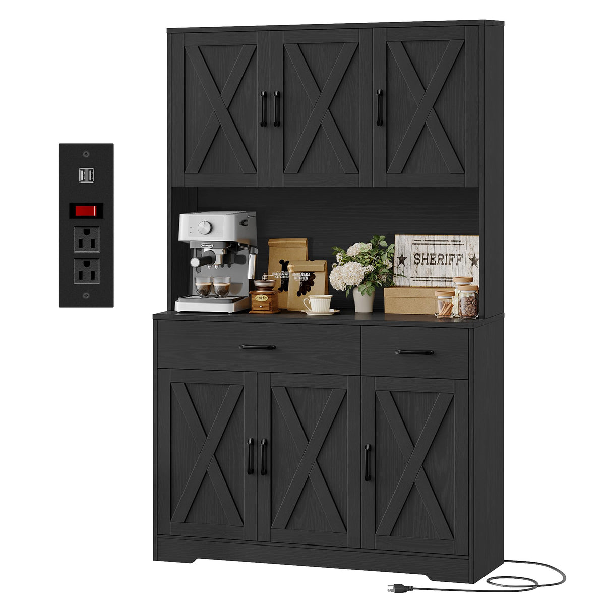 HOSTACK 71"H Kitchen Pantry Storage Cabinet, Farmhouse Hutch Cabinet, White