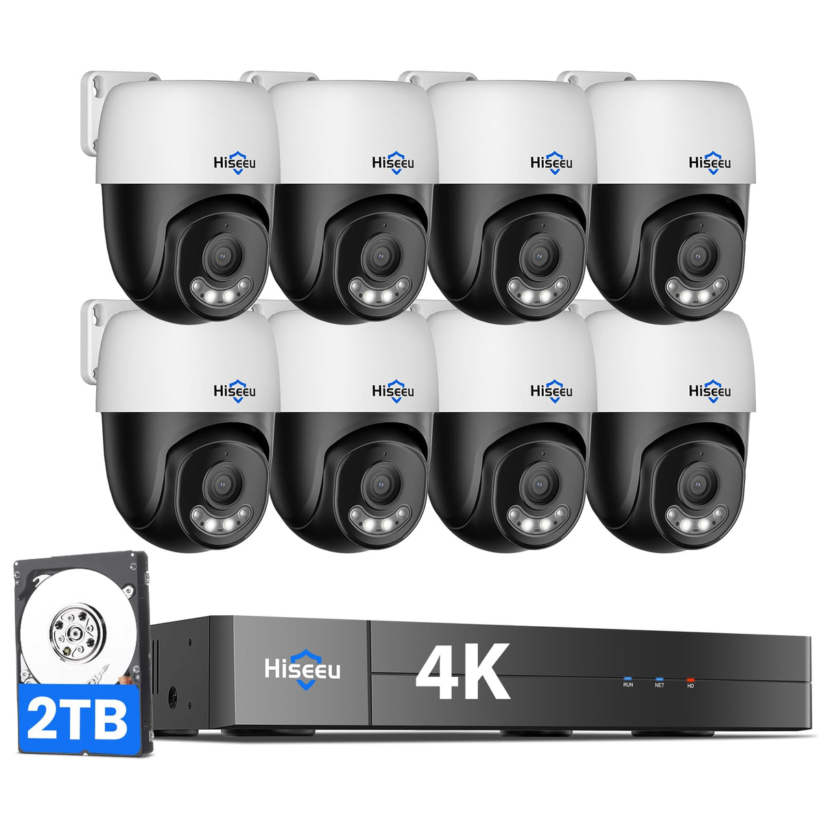 Hiseeu 4K PoE Security Camera System 8pcs PoE PTZ Cameras,360° View