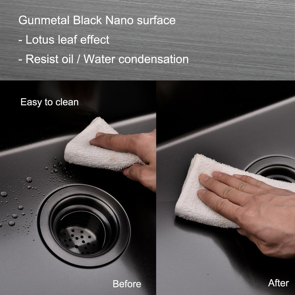 28 Inch Undermount Kitchen Sink Black, 28x18 Gunmetal Black 16 Gauge Stainless Steel Single Bowl Under Mount Commercial Kitchen Sinks 9 Inch Deep Includes Drain