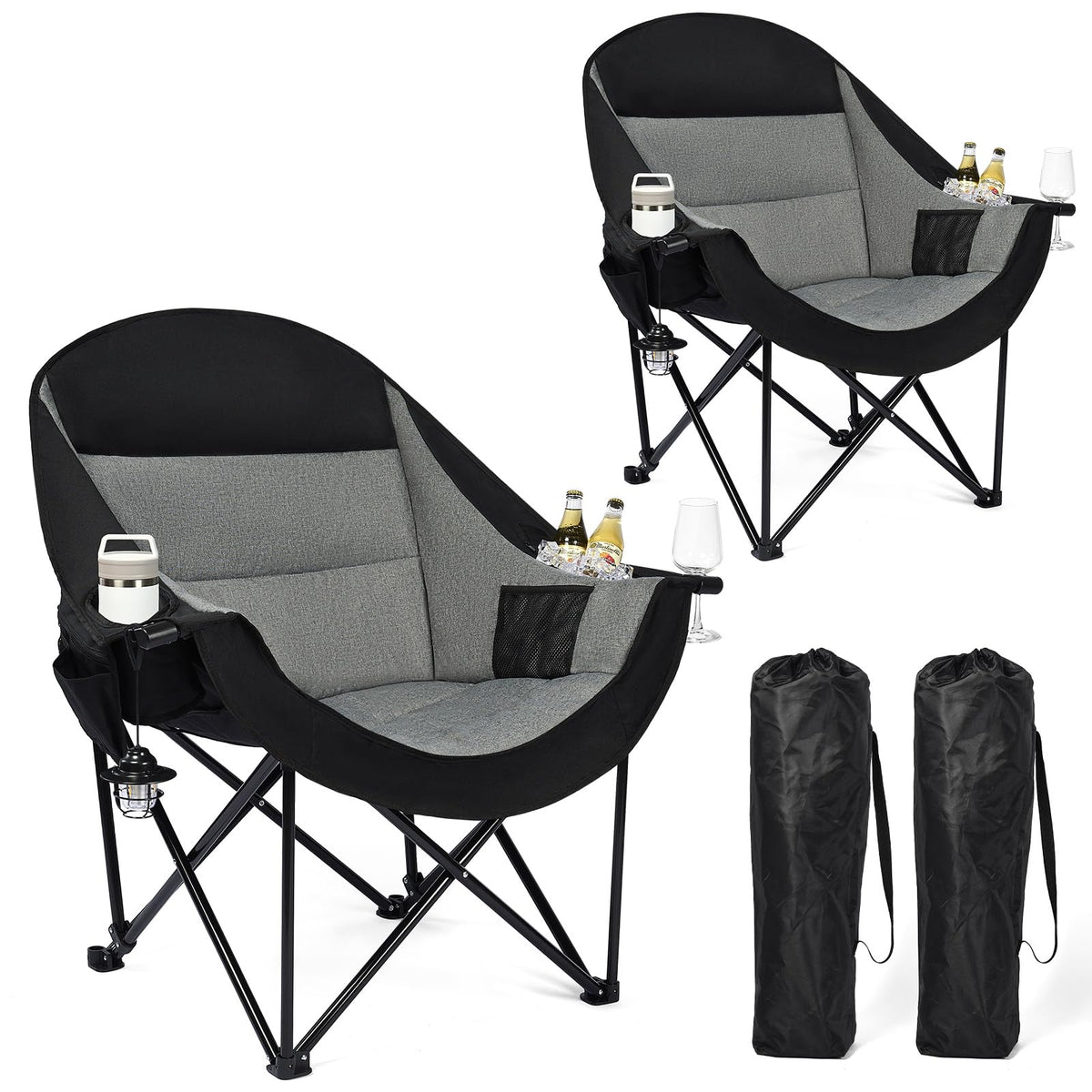 Heated Camping Chair - Oversized Padded Outdoor Folding Comfy Chair