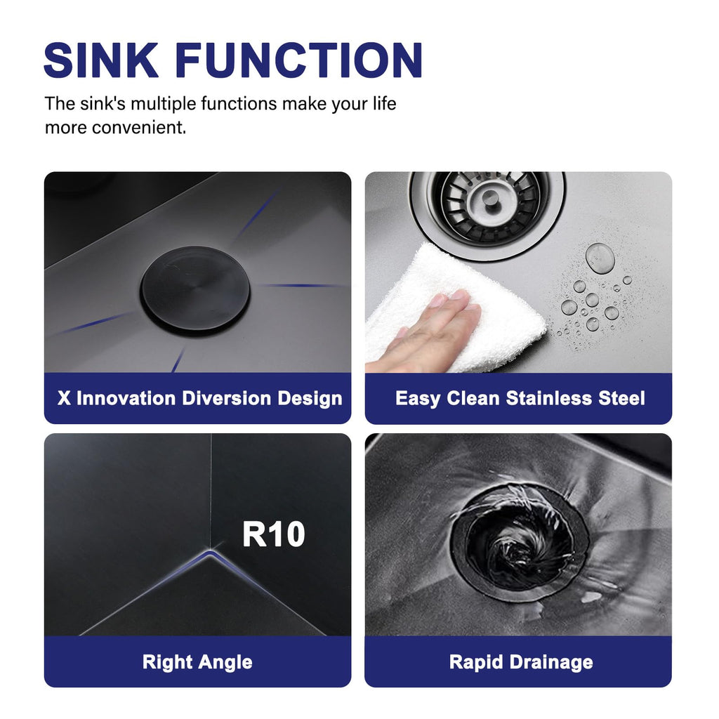 VAPSINT 33x22 Black Drop in Kitchen Sink, 33 Inch Gunmetal Black Stainless Steel Top Mount Kitchen Sink, Single Bowl Laundry Sink with Strainer