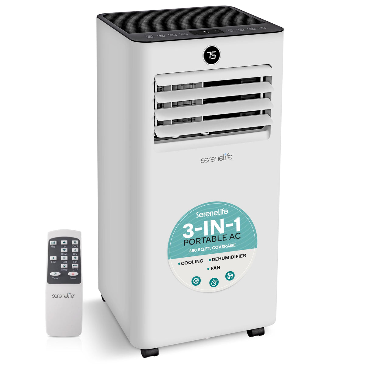 SereneLife Portable Air Conditioner and Heater, 14000 BTU Cooling & Heating with Wi-Fi Control, Dehumidifier & Fan Modes, Portable AC Unit with Window Mount Kit, Best for Rooms, White