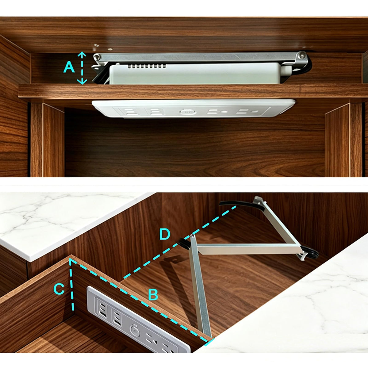Drawer Outlet Kit, Retractable Arm, Integrated Safety Shutoff Fast Charging