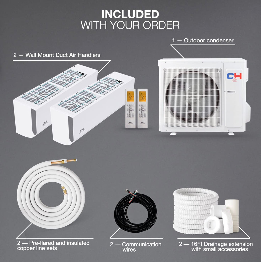 Cooper & Hunter 18,000 BTU 2-Zone Wall Mount Mini Split, 22.5 SEER, 230V