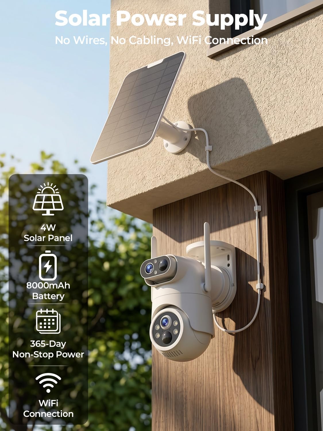 Solar Security Cameras Wireless Outdoor No Subscription with 128GB SD Home Hub, 2 Cam Kit 4 Views Dual-Len Solar Powered Camera Home Security System, 5GHz & 2.4GHz Wifi, 4MP Color Night Vision IP66