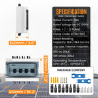 Solar Disconnect Switch with SPD Surge Protector 1000V DC 30A Solar PV Combiner Box Power Distribution Box for Solar Panels 2 in 2 Out (30A, HT18 4string)
