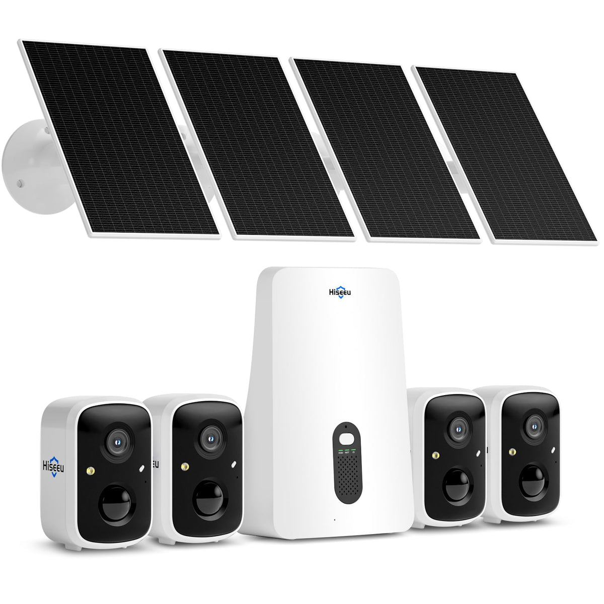 Hiseeu Solar Security Cameras Wireless Outdoor System, 8 Cam-Kit, Expandable to 10CH, No Monthly Fee, Solar-Powered, Home Security Cameras System with 4MP Color Night Vision, 2.4G & 5G WiFi, 1TB HDD