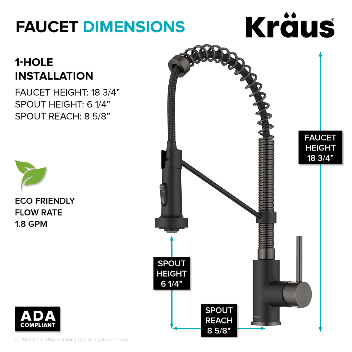 KRAUS Matte Black Black Stainless Pull Down Kitchen Faucet KPF-1610MBSB
