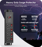 CCCEI 12 Gauge Heavy Duty Surge Protector, Black, 6FT, 4