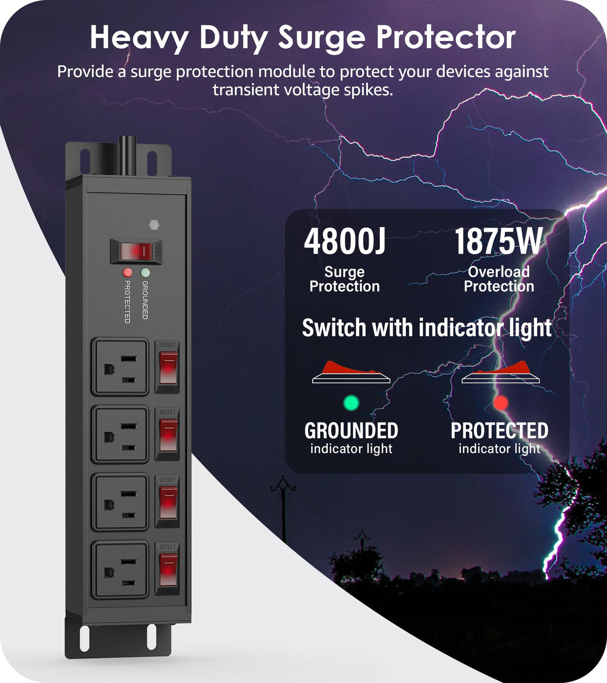 CCCEI 12 Gauge Heavy Duty Surge Protector, Black, 6FT, 4