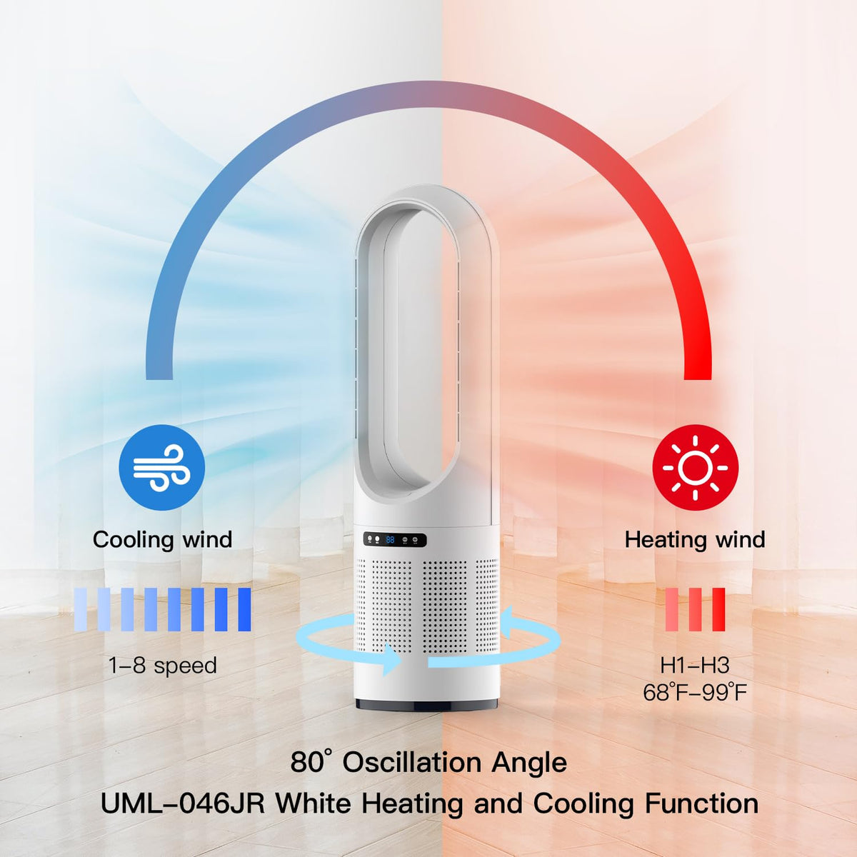 3 IN 1 Tower Fan, 31.5Inch Cooling & Heating Bladeless Fan with HEPA Filter 99.97%, Heater Fan Floor Fan Combo 80° Oscillating with Remote, 8H Timer for Indoor, Bedroom, Home Office Room