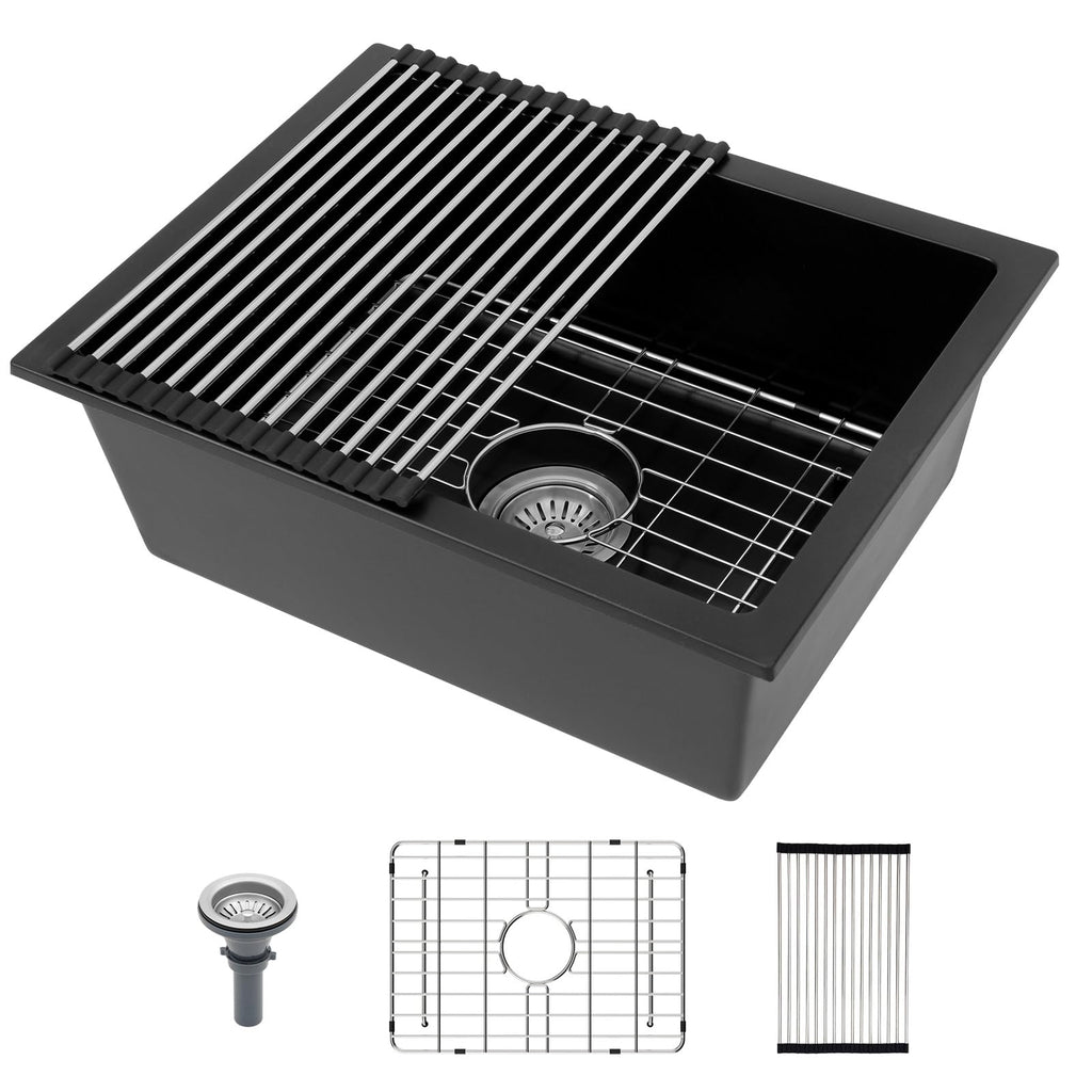 Lordear 18 Inch White Kitchen Sink Granite Composite Undermount Bar Workstation 18x18 White Quartz Sinks Under Counter Single Bowl with Classic Gold Accessories