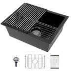 Lordear 18 Inch White Kitchen Sink Granite Composite Undermount Bar Workstation 18x18 White Quartz Sinks Under Counter Single Bowl with Classic Gold Accessories