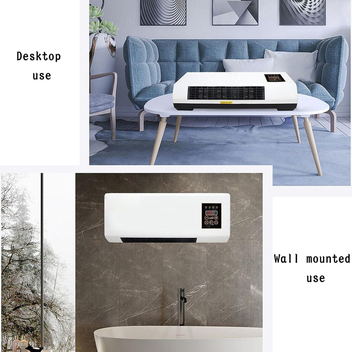 Wall Mounted Fan Heater and Air Conditioner with Remote Control, Timer, Heating Function for Home, Office, Bedroom, Living Room