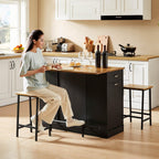 47" Kitchen Island with Trash Can Storage, Include 2 Chairs, Black