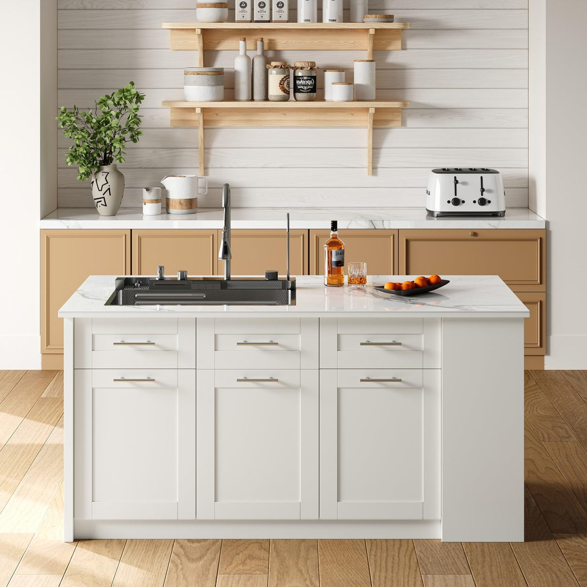 homary 72" White Kitchen Island with Storage Large Kitchen Cabinet with Drawers & Sintered Stone Top Island Table for Dining Room